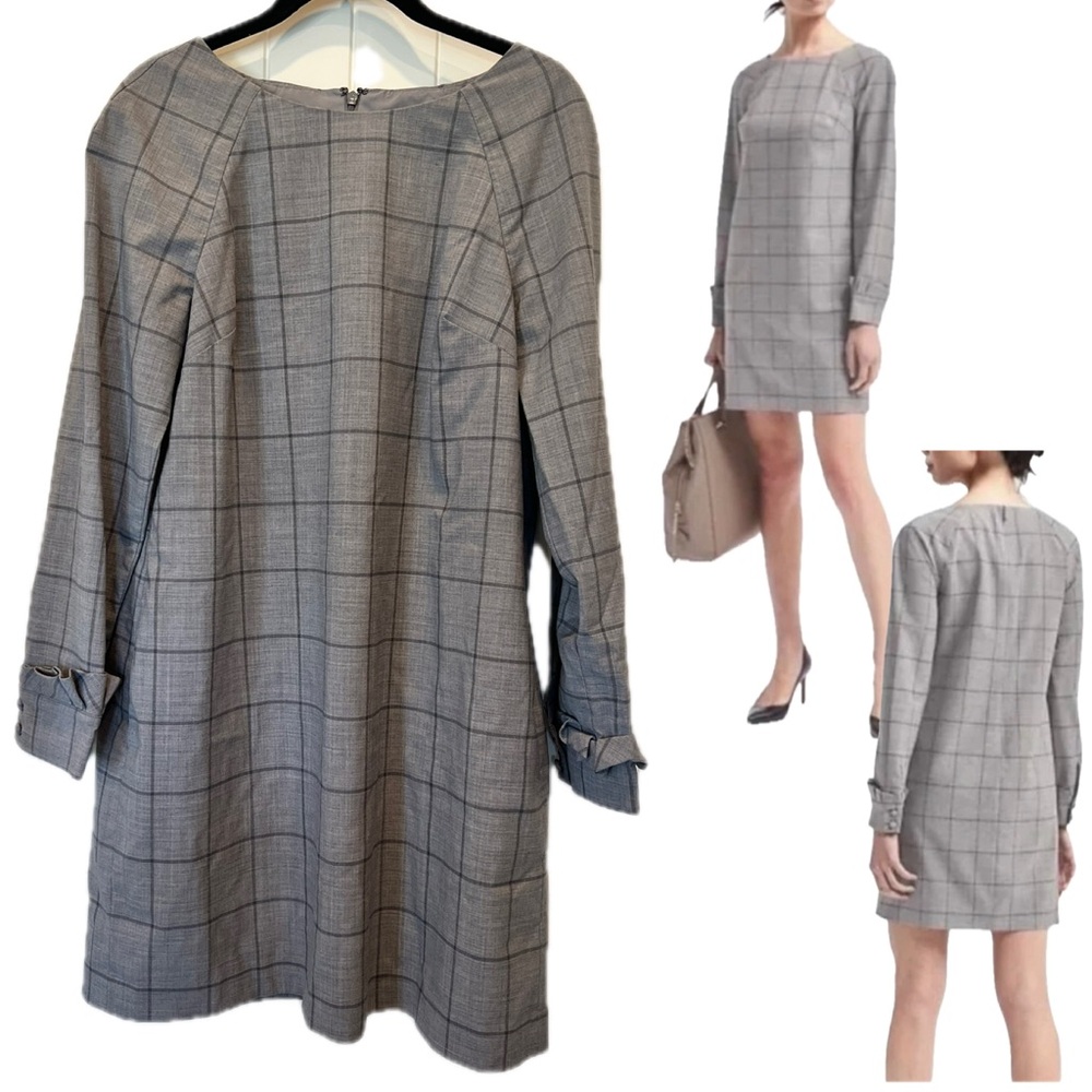 Banana Republic Sheath Dress Long Sleeve Boat Neck Pockets Wool Blend Lined 12P
